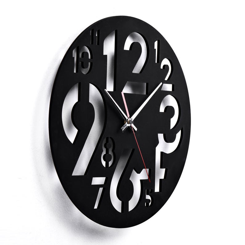 ساعت دیواری با رنگ مشکی مدرن دو جنس شیشه نشکن (پلکسی گلس) و چوبی