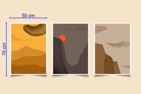تابلو نقاشی مینیمال Sunset Summit در سه نوع چاپ مختلف